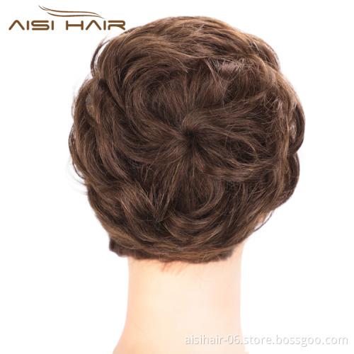 Aisi Hair Brown Curly Brazilian Human Hair Chignon Bun Elastic Rope Rubber Band Hairpiece Clip In Extension For Women